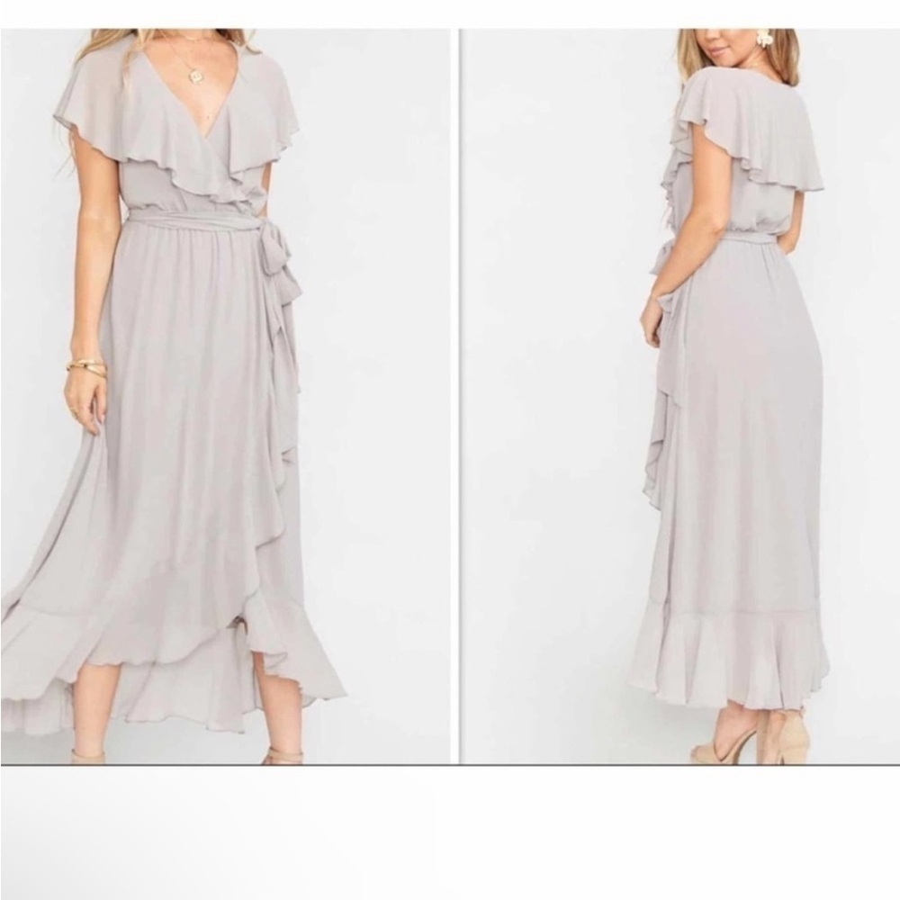 NWT Show Me Your Mumu Dress MUMU Jess Ruffle MIDI Dress Dove Grey Chiffon - Picture 5 of 9